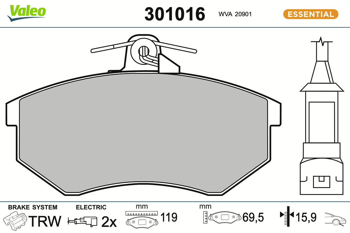 Jeu de 4 plaquettes de frein VALEO ref. 301016